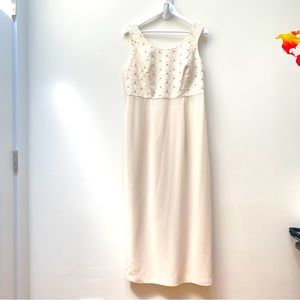 Vintage R&M Richards Formal Cream Colored Dress Sequin Floral Bodice Size 10